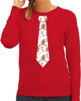Bellatio Decorations stropdas Kersttrui/kerst sweater gingerbread zuurstok - rood - dames M