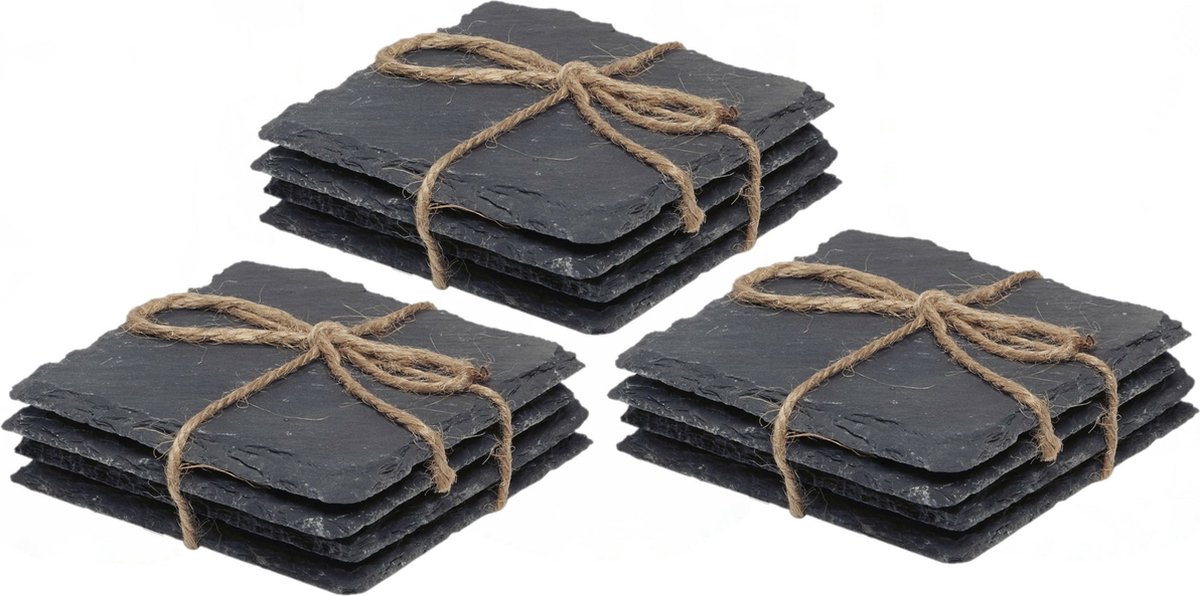 Cuisine Elegance - 8x Leisteen onderzetters - vierkant - antraciet - 10 cm