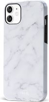 xoxo Wildhearts Marble White Lies - Double Layer - Hoesje geschikt voor iPhone 12 hoesje - Marmer hoesje - Shockproof case - Beschermhoesje geschikt voor iPhone 12 case - Wit