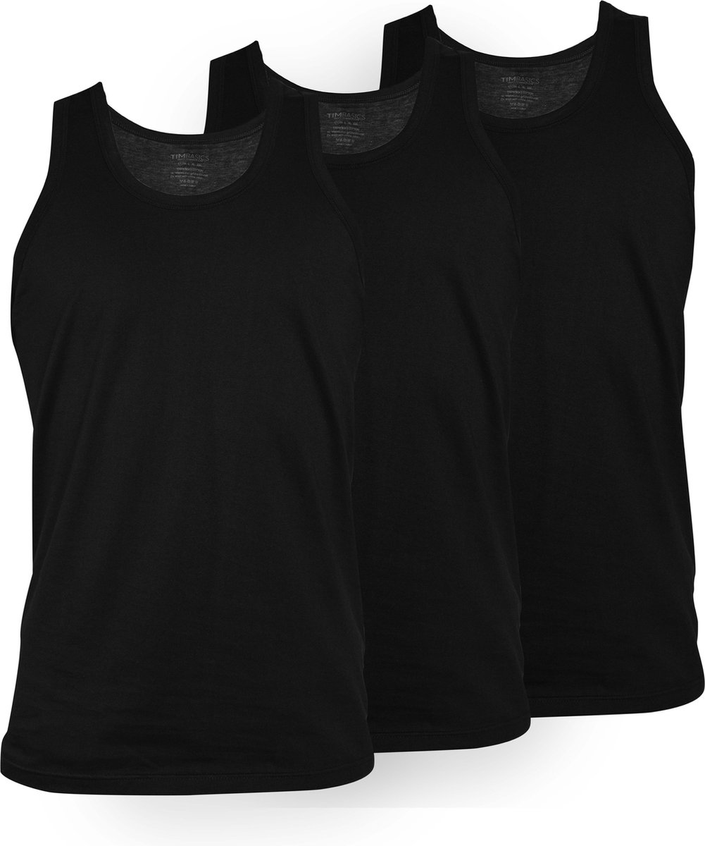 TimBasics - 100% Katoen - Heren Onderhemd - 3-Pack - Zwart - XXL - Tanktop heren - Onderhemden heren