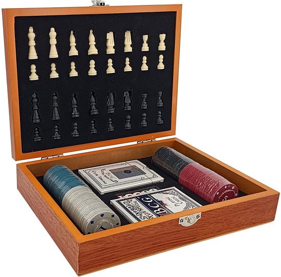 Afbeelding van het spel 4 in 1 schaakbord - Schaakspel - Kaartspel - Pokerset