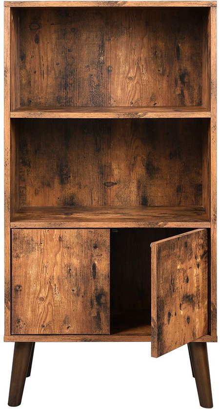 Signature Home Dax Boekenkast - met deuren - Retro - boekenkast met 2 planken en kastdeuren - woonkamerkast - retro meubelen voor woonkamer - foyer - kantoor - opbergruimte voor boeken - foto's - decoratie - houtlook - 60 x 30 x 120 cm