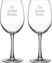 Gegraveerde Rode wijnglas 58cl De Leukste Muoike-De Leukste Omke