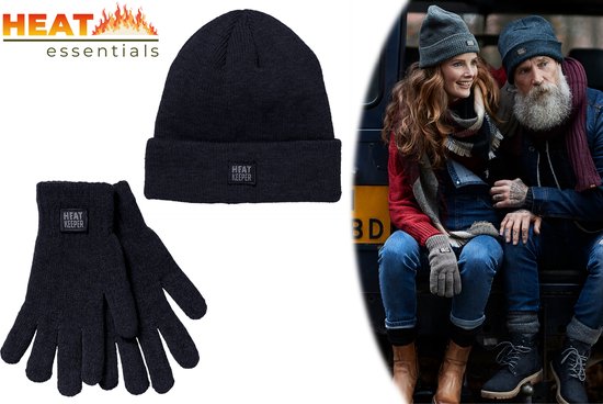 Heat Essentials - Thermo Winter Set - Muts Heren en Handschoenen Heren - Handschoenen Winter - Navy - L/XL