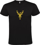 Zwart T-Shirt met “ Kerst Eland / Rendier “ Afbeelding Goud Size XXL