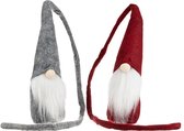 Staande kabouter - grijs en rood - winter / kerst decoratie - hoogte 29 cm