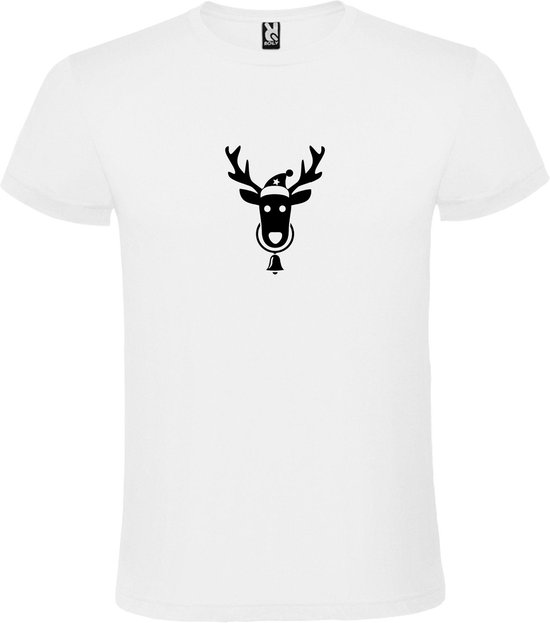 Wit T-Shirt met “ Kerst Eland / Rendier “ Afbeelding Zwart Size XXXL