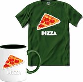 Pizza - grappig verjaardag kleding cadeau - eten teksten - T-Shirt met mok - Dames - Bottle Groen - Maat XL