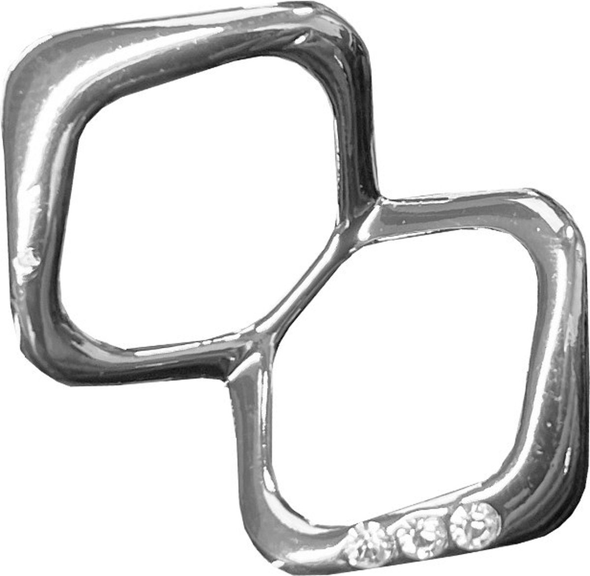 Fako Bijoux® - Sjaalklem - Sjaal Klem - Sjaal Ring - Dubbele Ring Hoek Strass - 45x30mm - Zilverkleurig