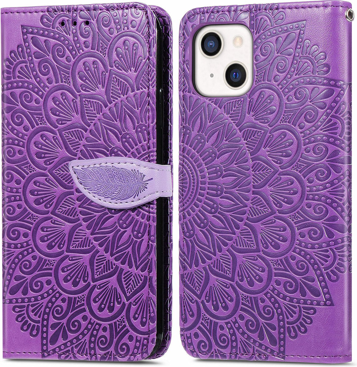 Luxe Telefoonhoesje voor Apple iPhone 13 | Hoogwaardig Leren Bookcase | Lederen Wallet Case | Luxe Uitstraling | Pasjeshouder | Paars