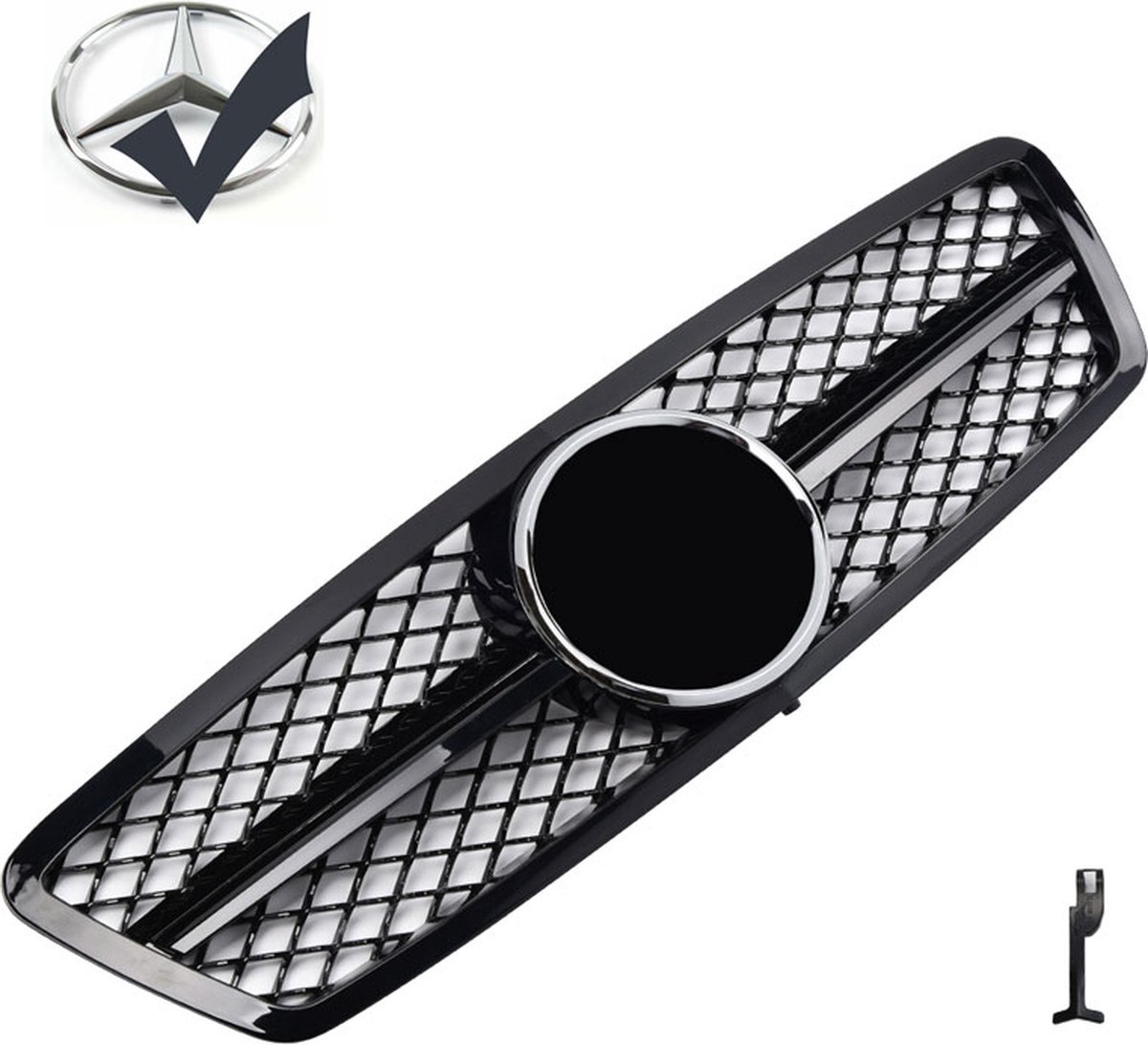 Sport grille geschikt voor Mercedes W203 S203 C-Klasse glans zwart / chroom