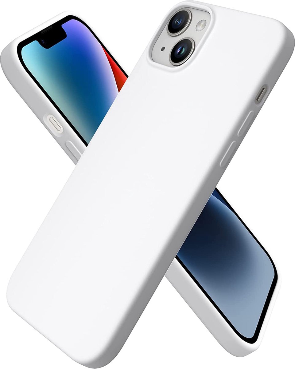 Compatibel met iPhone 14 Plus, 6,7 inch 2022, siliconen case, ultradunne volledige bescherming, vloeibare siliconen telefoonhoes, bescherming voor iPhone 14 Plus 6,7 inch 2022 wit