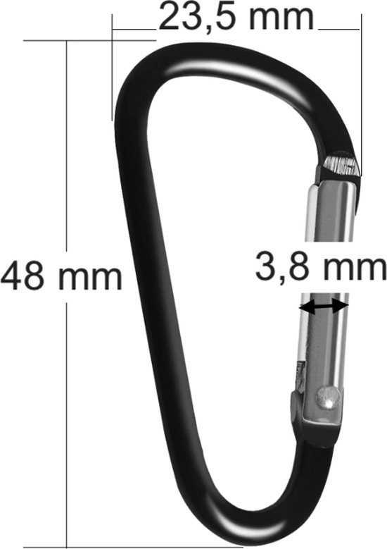 20x Aluminium Karabijnhaak - 5 cm - 4mm - Karabiner - Musketonhaak - Karabijnsluiting - Karabijnhaken klein - Zwart met Zilverkleur - Tas - Sleutelhanger - Zakmes - Camping - Ophangen - 20 stuks