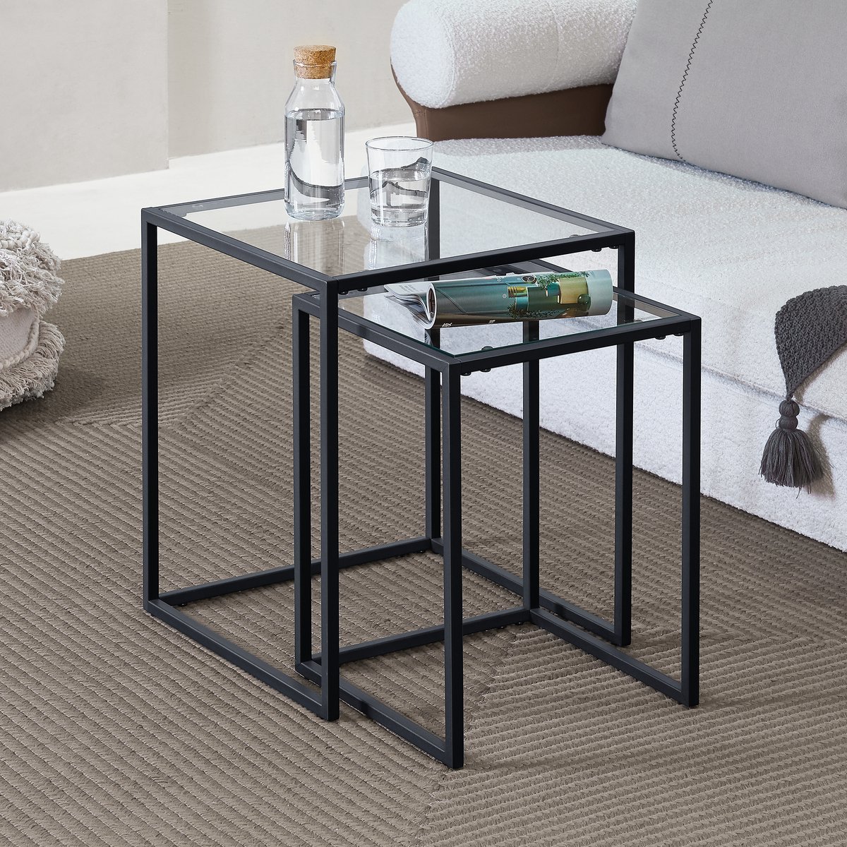 en.casa Bijzettafel set van 2 Holstebro zwart en transparant
