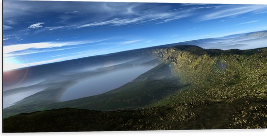 WallClassics - Dibond - Groten Meren in een Berglandschap - 100x50 cm Foto op Aluminium (Wanddecoratie van metaal)
