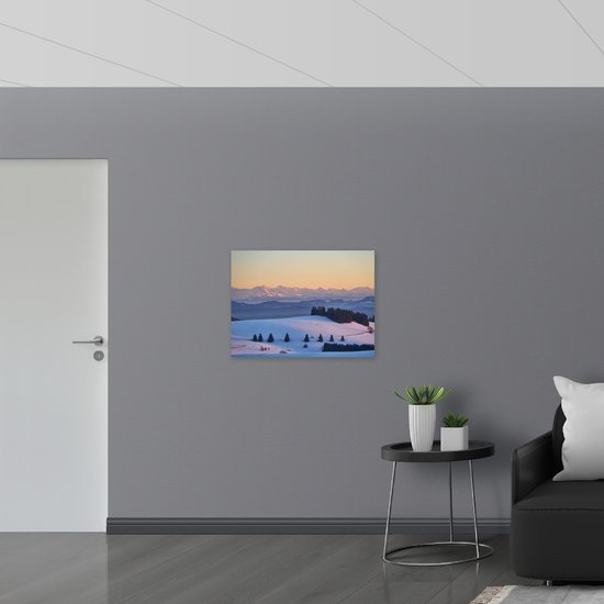 WallClassics - Drapeau - Collines et Montagnes avec neige - 80 x 60 cm Photo sur drapeau en polyester