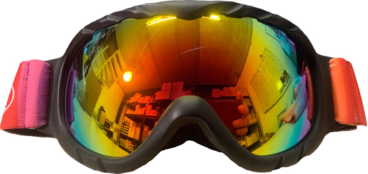 Viga Kids Zwart TPU Ultra-Light Frame DUBBEL Rainbow True Revo layer lens - Ski/Snowboard Goggle - 100% UVA UVB UVC Bescherming