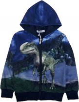 Kinder vest met Dino Dinosaurus full color print | Capuchon | Kleur blauw | Maat 98/104 | Supermooi!