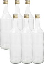 6x Stuks DIY glazen cadeau/decoratie flesjes 1000 ml met dop 8,5 x 31 cm - 1 liter - Weggevertjes/bedankjes voor bruiloften en babyshowers