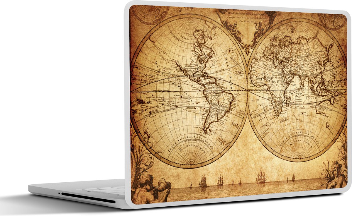 Laptop sticker - 12.3 inch - Wereldkaart - Antiek - Vintage - Kindje - Jongetje - Meisje - 30x22cm - Laptopstickers - Laptop skin - Cover