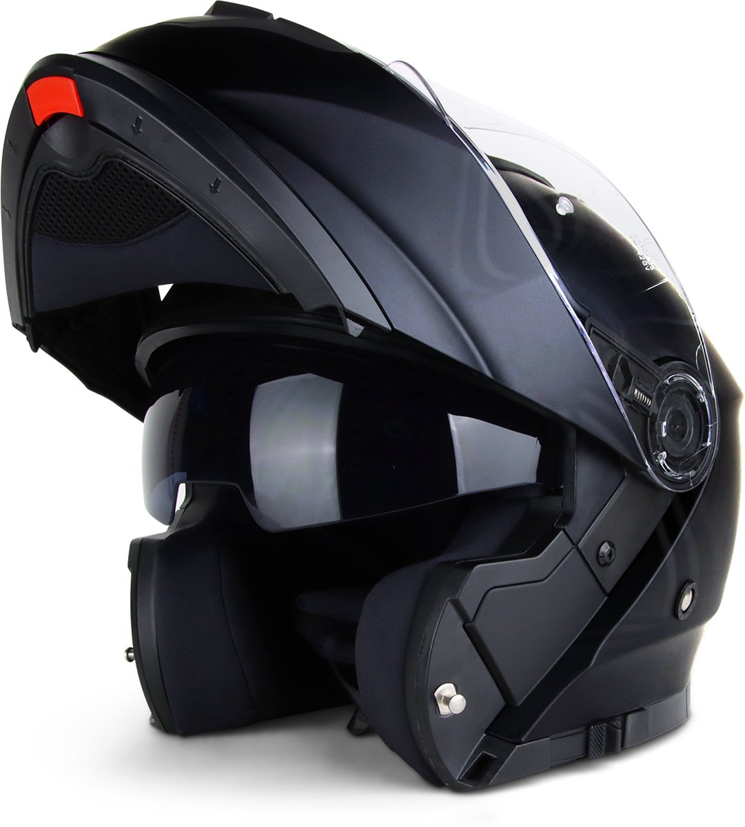 VINZ Santiago Systeemhelm Zwart / Systeem Helm / Scooterhelm / Brommerhelm / Motorhelm voor Scooter / Brommer / Motor