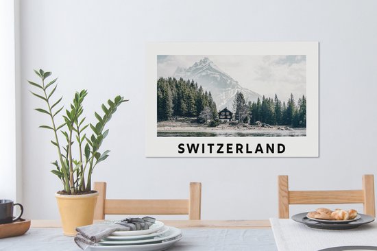 Tableau sur toile Suisse - Berg - Chalet - Vert - 90x60 cm - Décoration murale