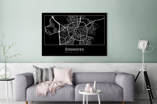 Tableau sur toile Plan d'étage - Eindhoven - Carte - Plan de la ville - 120x80 cm - Décoration murale