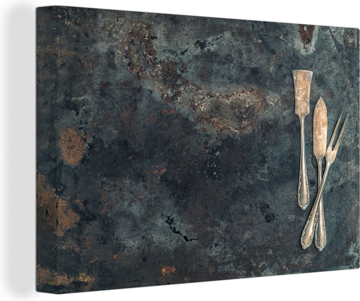 Canvas Schilderij Keukengerei - Keukengereedschap - Vintage - Landelijk - 90x60 cm - Wanddecoratie