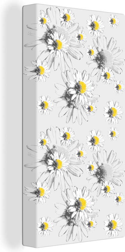 Canvas Schilderij Madelief - Kamille - Bloemen - Patronen - 20x40 cm - Wanddecoratie