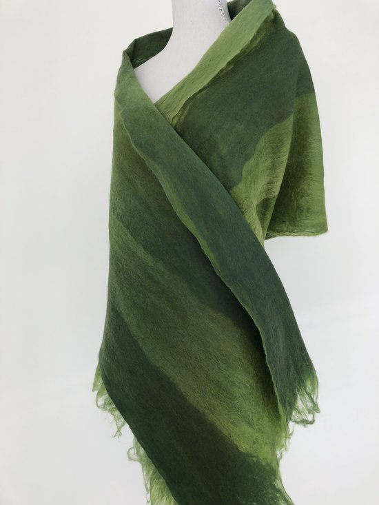Handgemaakte, gevilte stola / extra brede sjaal Groen meléé - 200 x 52 cm.  Stijl open... | bol