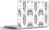 Laptop sticker - 12.3 inch - Maya - Maskers - Zwart-Wit - Patroon - 30x22cm - Laptopstickers - Laptop skin - Cover
