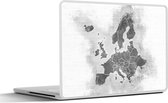 Laptop sticker - 15.6 inch - Kaart van Europa - zwart wit - 36x27,5cm - Laptopstickers - Laptop skin - Cover
