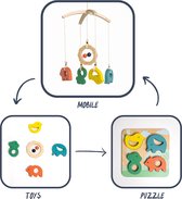 Yumi Yay 3-in-1 mobiel - Houten baby mobiel + baby voel speeltjes + legpuzzel - Box mobiel - Kraam cadeau