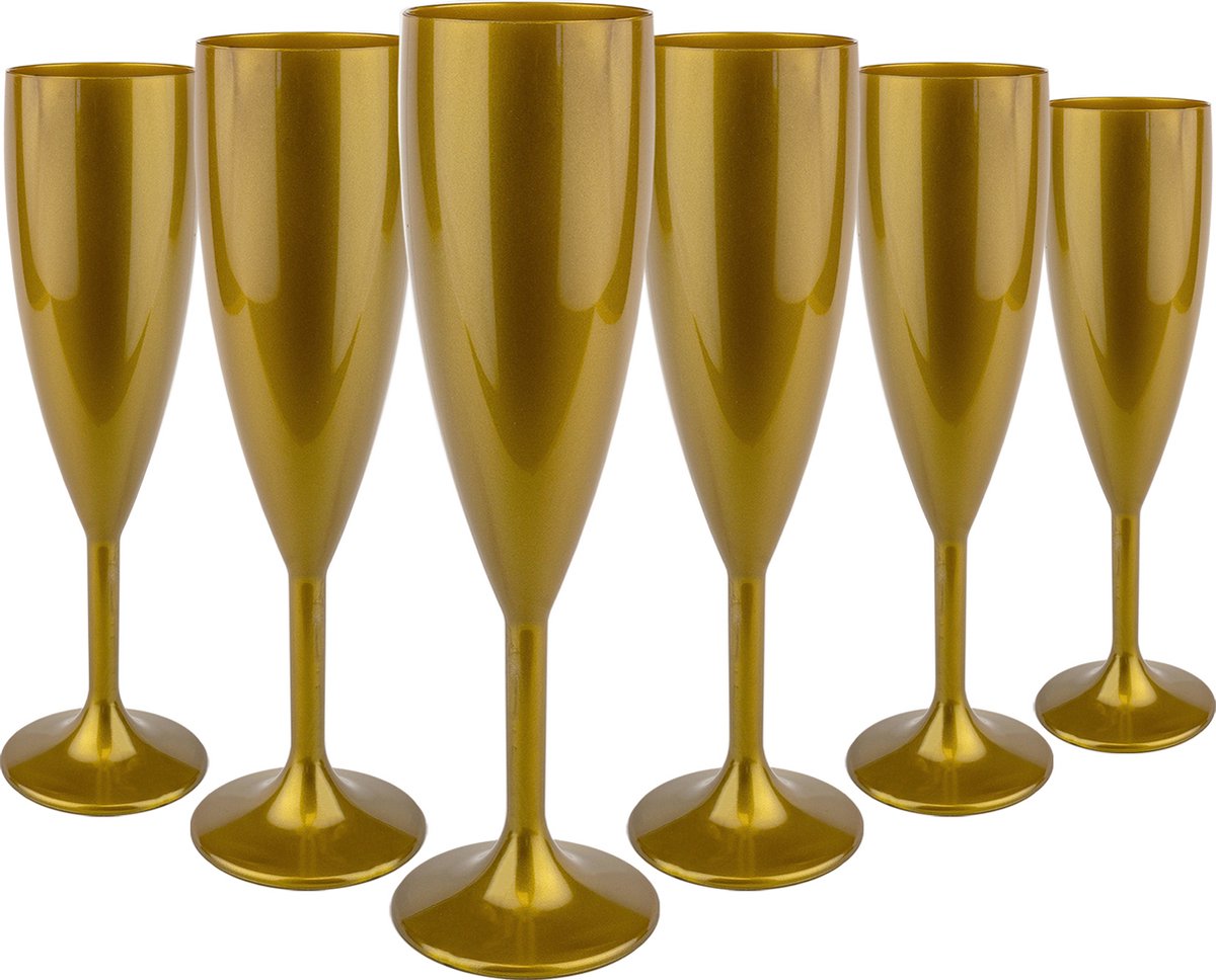MyDrinkglass Plastic Champagne glazen Givet Goud | Champagneglazen Plastic | 6 Stuks | Plastic Glazen | Zero Waste | Herbruikbaar | Onbreekbaar Champagneglas | 190 ml |