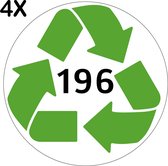 Containerstickers Huisnummer "79" - 25x25cm - Witte Cirkel met Groen Recycle Logo en Zwart Nummer- Set van 4 dezelfde Vinyl Stickers - Klikostickers