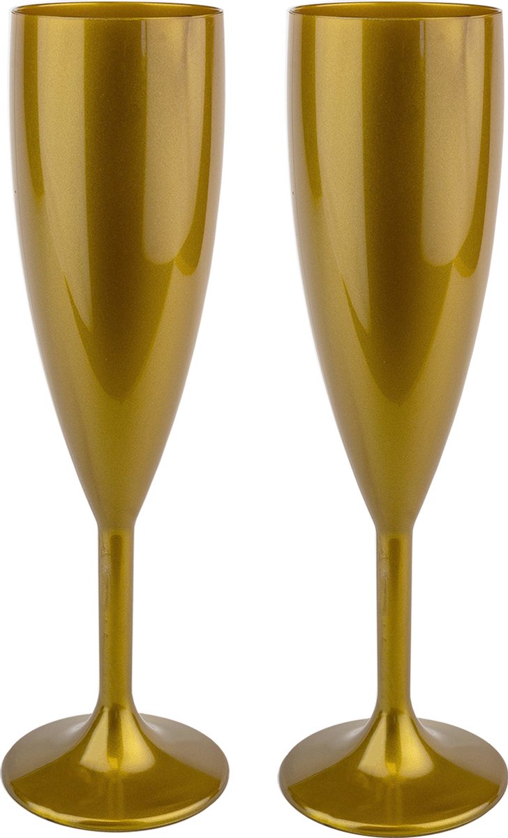 MyDrinkglass Plastic Champagne glazen Givet Goud | Champagneglazen Plastic | 2 Stuks | Plastic Glazen | Zero Waste | Herbruikbaar | Onbreekbaar Champagneglas | 190 ml |