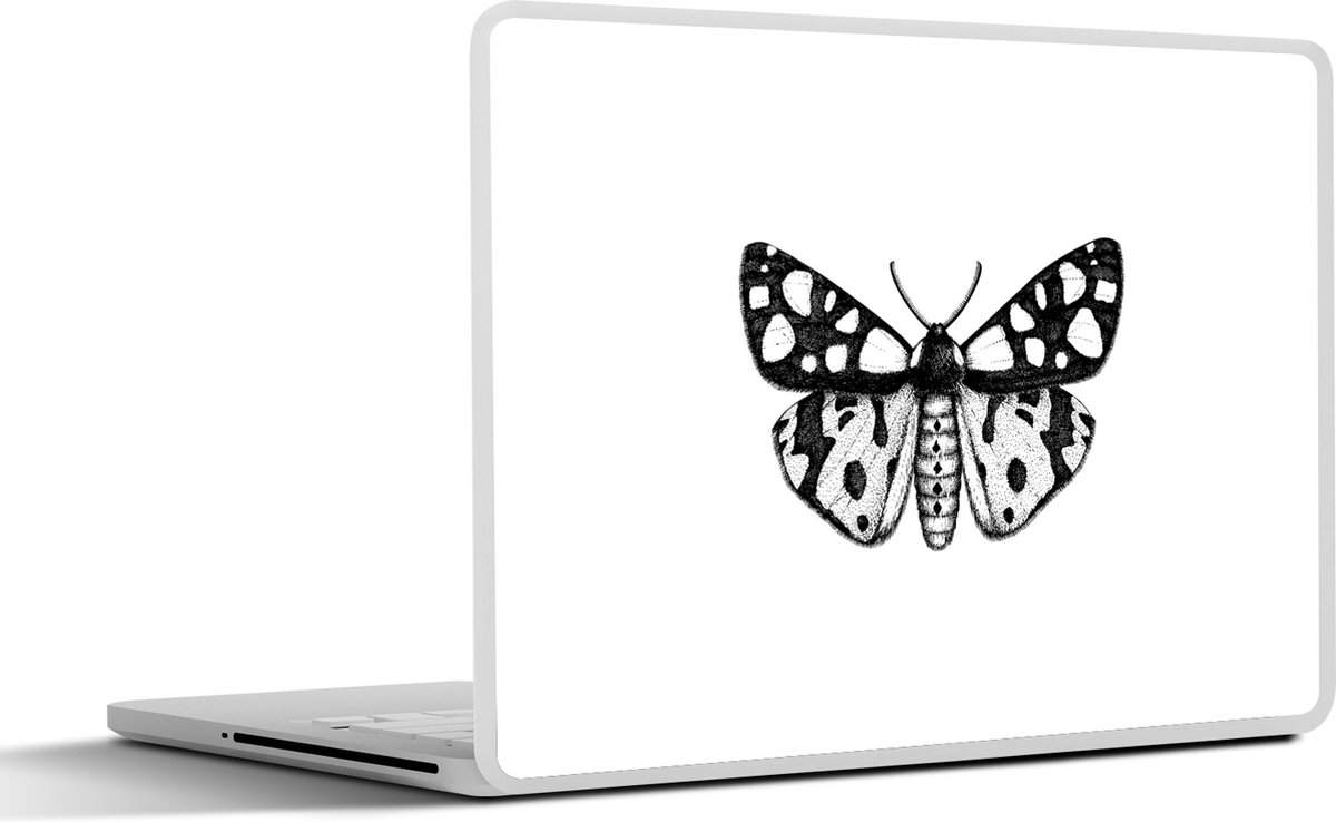 Laptop sticker - 10.1 inch - Vlinder - Botanisch - Vintage - Zwart wit - 25x18cm - Laptopstickers - Laptop skin - Cover