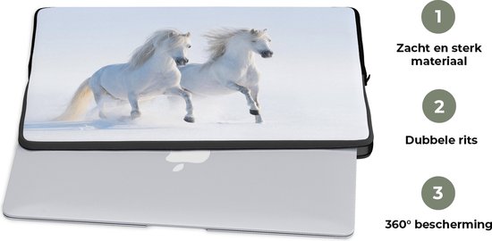 Housse pour ordinateur portable 13 pouces - Hiver - Paarden - Neige - Housse pour ordinateur portable - Dimensions intérieures 32x22,5 cm
