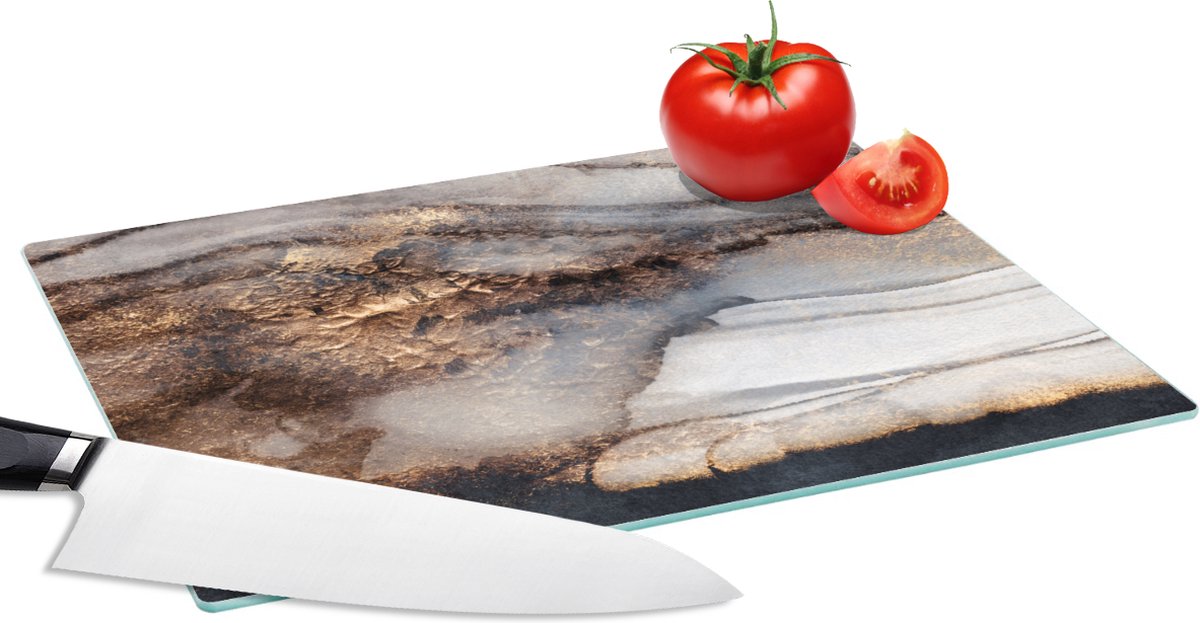 Glazen Snijplank - 28x20 - Storm - Goud - Abstract - Snijplanken Glas
