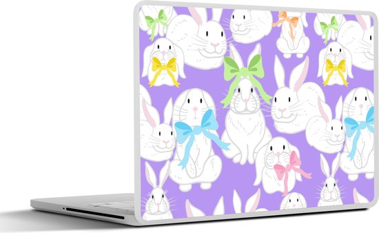 Laptop sticker - 14 inch - Patronen - Konijn - Paars - Lente - 32x5x23x5cm - Laptopstickers - Laptop skin - Cover