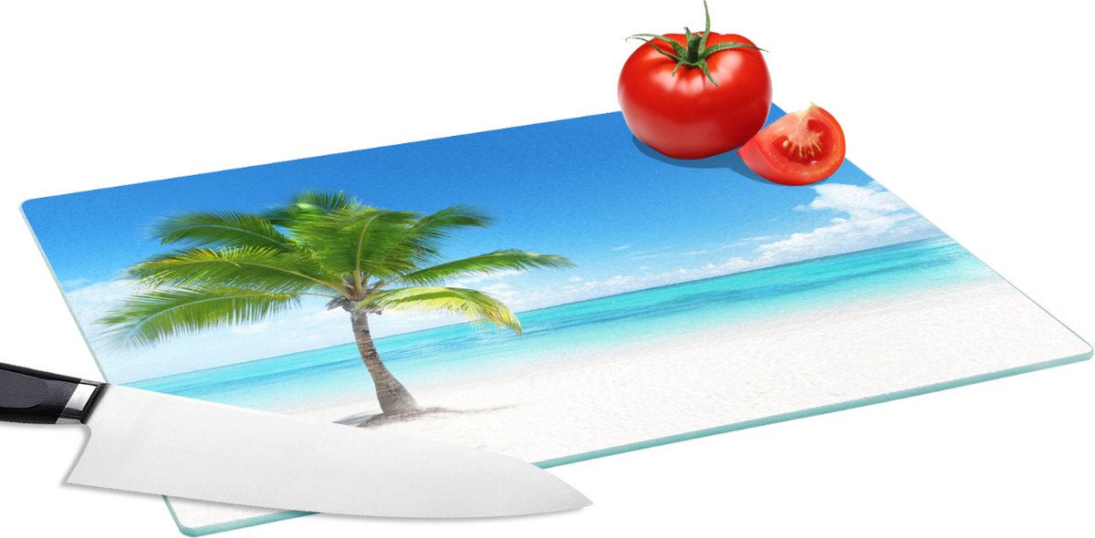 Glazen Snijplank - 39x28 - Palmboom - Strand - Zee - Zomer - Snijplanken Glas