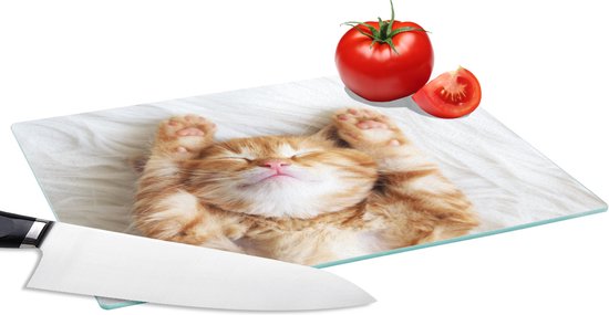 Foto: Glazen snijplank 28x20 kat rood huisdieren kitten snijplanken glas