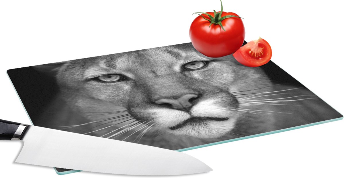Glazen Snijplank - 28x20 - Panter - Wilde dieren - Zwart - Wit - Snijplanken Glas