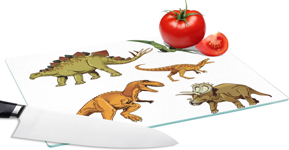 Glazen Snijplank - 28x20 - Dinosaurus - Tekening - Kinderen - Jongens - Kinderen - Snijplanken Glas