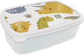 Broodtrommel Wit - Lunchbox - Brooddoos - Dinosaurus - Patronen - Jongens - Dino - Kinderen - 18x12x6 cm - Volwassenen