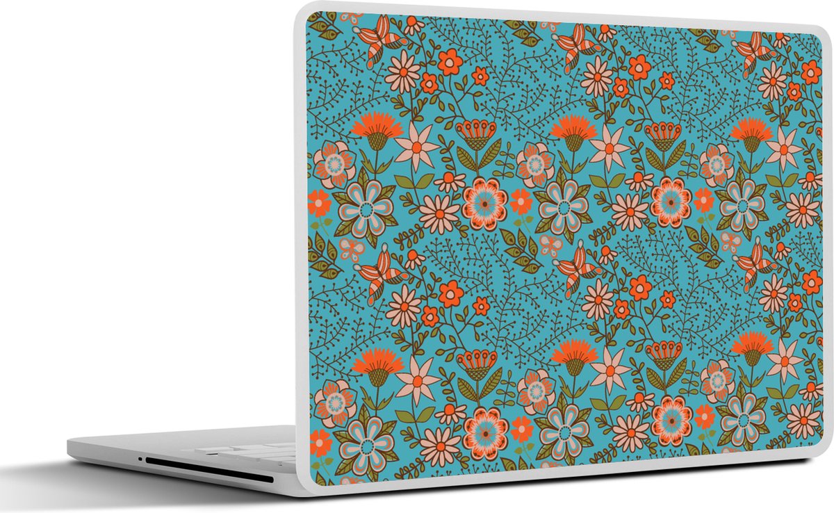 Laptop sticker - 14 inch - Bohemian - Bloemen - Oranje - Retro - Design - 32x5x23x5cm - Laptopstickers - Laptop skin - Cover