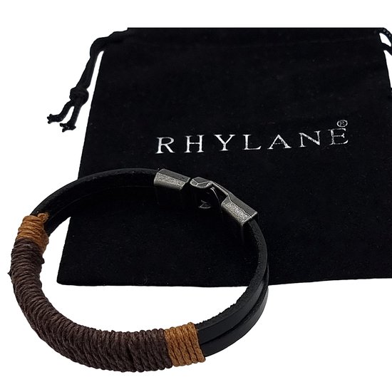 Rhylane – Stoere Heren Armband Voor Mannen – Metalen Sluiting – Zwart Leder  & Bruin... | bol.com