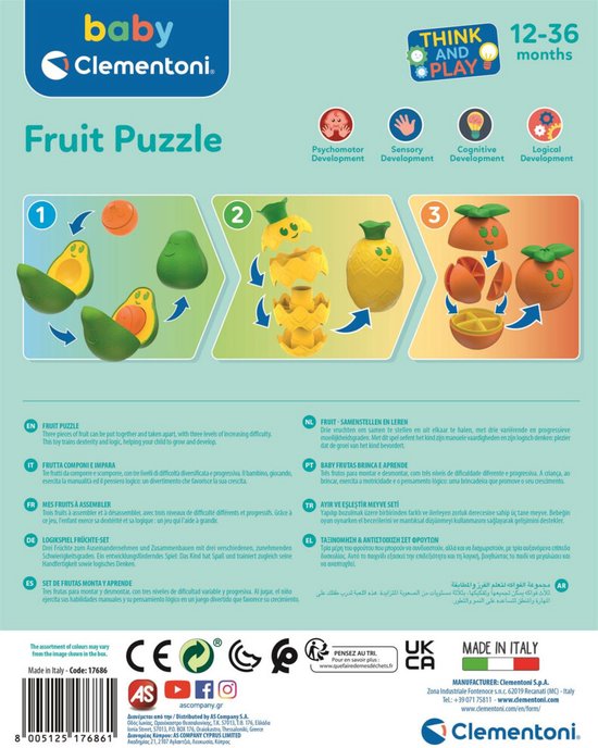 Baby Clementoni - Fruit Puzzel - Spelend Leren en Ontdekken - Babyspeelgoed - 1 jaar en ouder van Merkloos — afbeelding 4