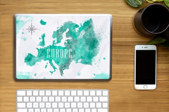Laptop sticker - 14 inch - Waterverf - Wereldkaart - Europa - 32x5x23x5cm - Laptopstickers - Laptop skin - Cover