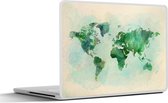 Sticker pour ordinateur portable - 17,3 pouces - Wereldkaart - Aquarelle - Vert